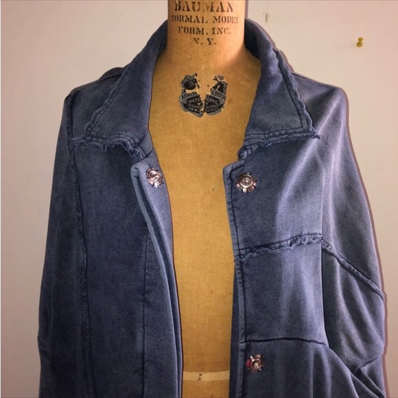 Free People] Blue Acid dyed Oversize Sweatshirt Maxi Jacket. - Picture 2 of 14